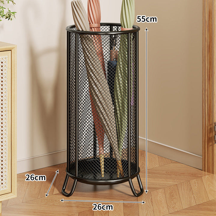 Mesh Cylindrical Umbrella Stand with Elevated Feet and Ventilated Metal Grid