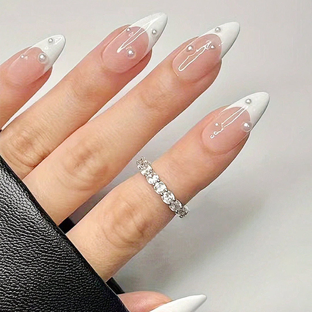 Elegant 3D Pearl Accent Stiletto Nail Art Extensions Kalsten