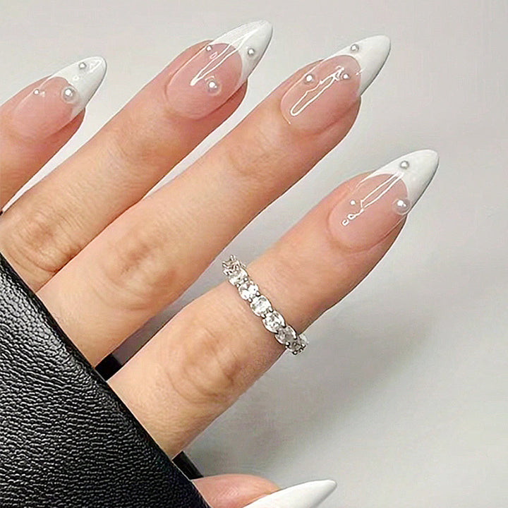 Elegant 3D Pearl Accent Stiletto Nail Art Extensions Kalsten