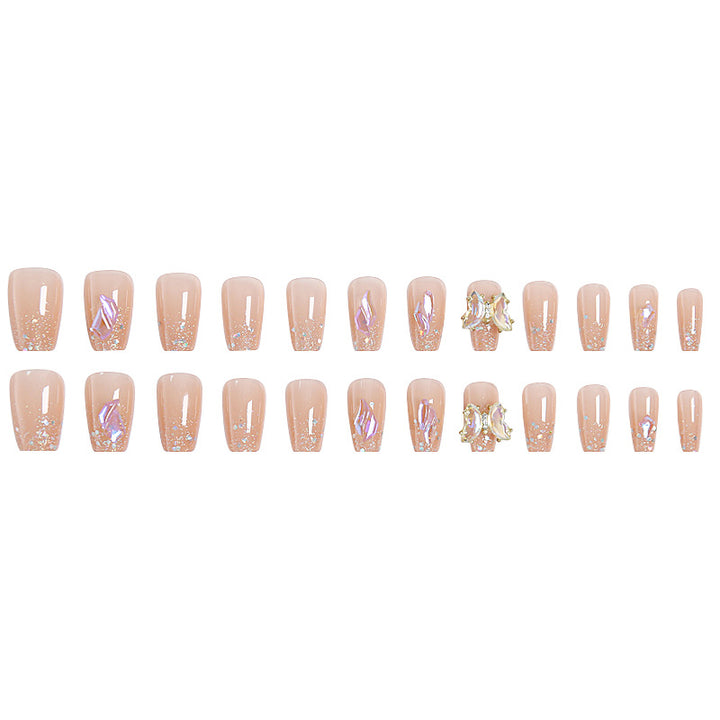 Acrylic Nail Set with Glitter and 3D Butterfly Decorations Kalsten