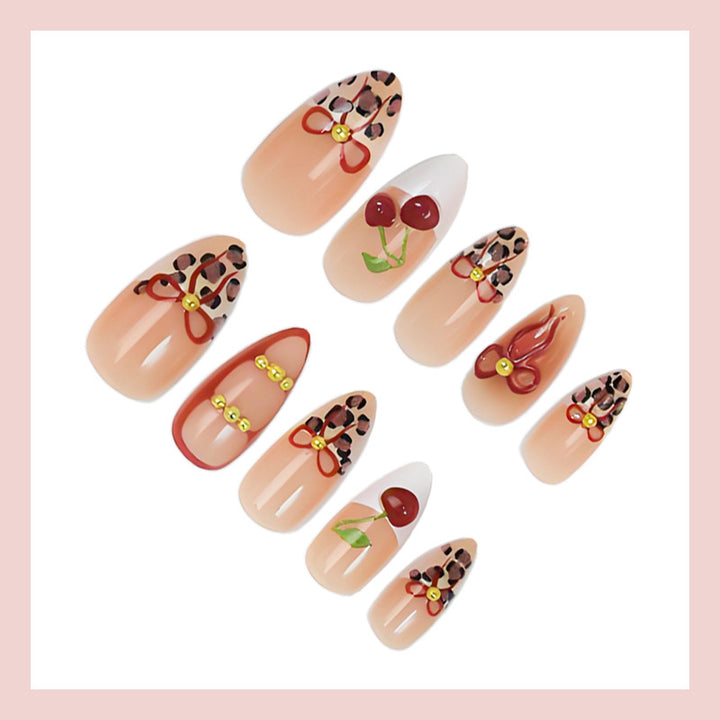 Artificial nail set with creative ribbon and fruit designs Kalsten
