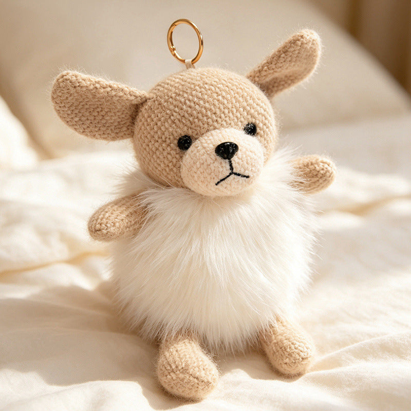 Plush Fluffy Monkey Bag Charm Keychain with Faux-Fur Body and Gold Ring Kalsten