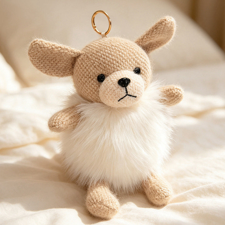 Plush Fluffy Monkey Bag Charm Keychain with Faux-Fur Body and Gold Ring Kalsten