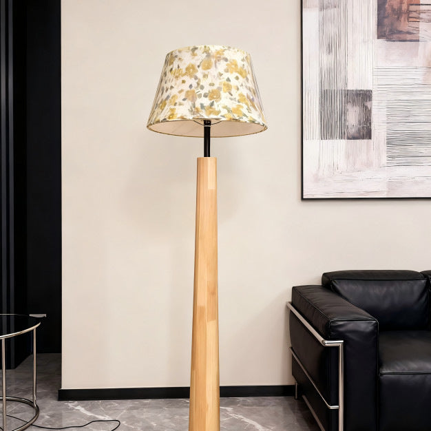Stylish Floral Shade Wooden Floor Lamp
