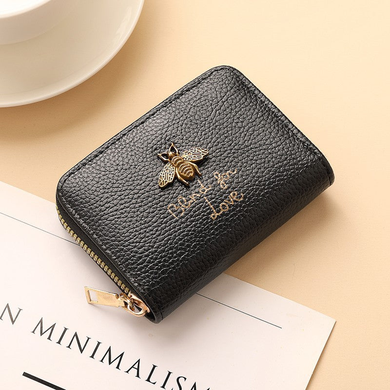 Designer Bee-Embellished Leather Zip-around Wallet Kalsten