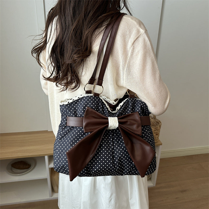Bow-Accent Polka Dot Handbag