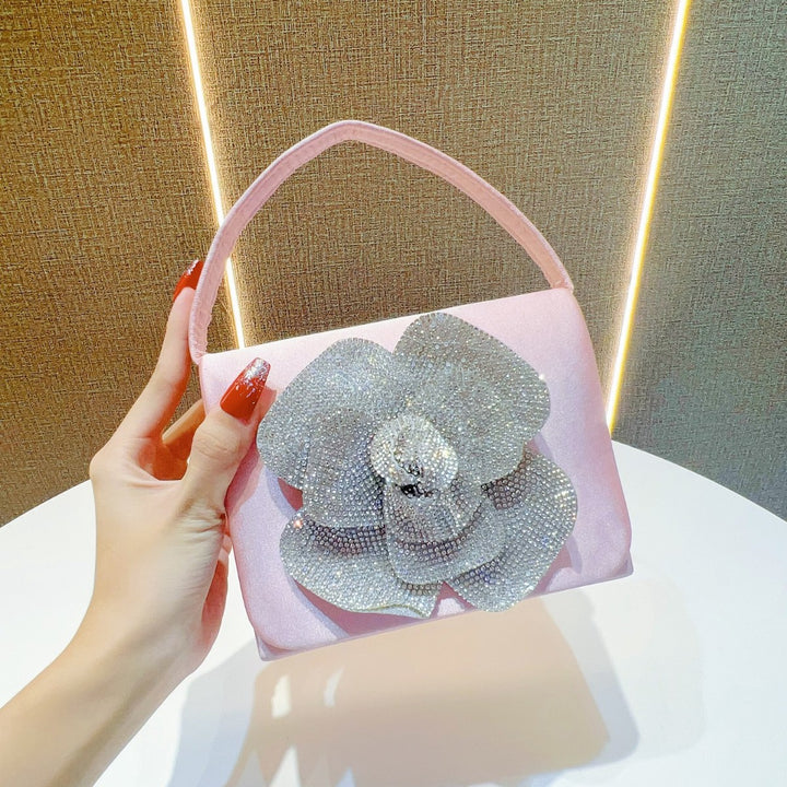 Floral Rhinestone-Embellished Evening Bag