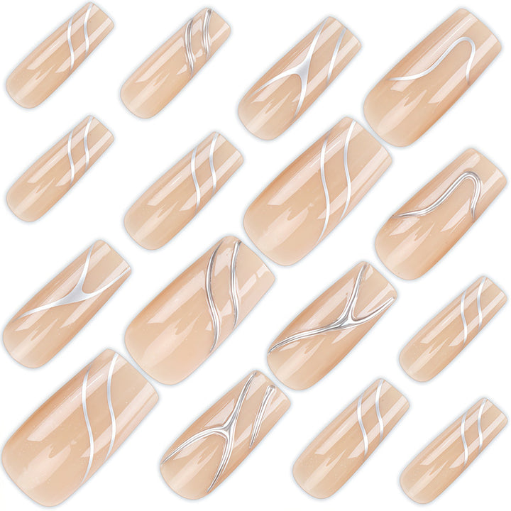 Artistic Press-On Nail Design with Elegant Graphical Accents Kalsten