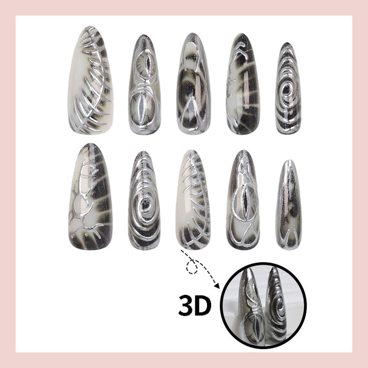Artificial nail set with modern spiral pattern and shiny accents Kalsten