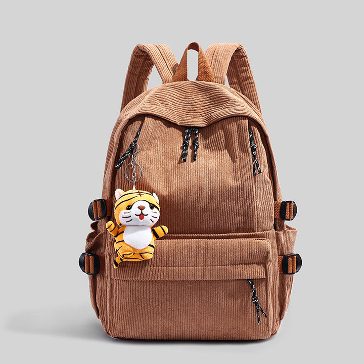 Corduroy Backpack with Cute Character Keychain Kalsten