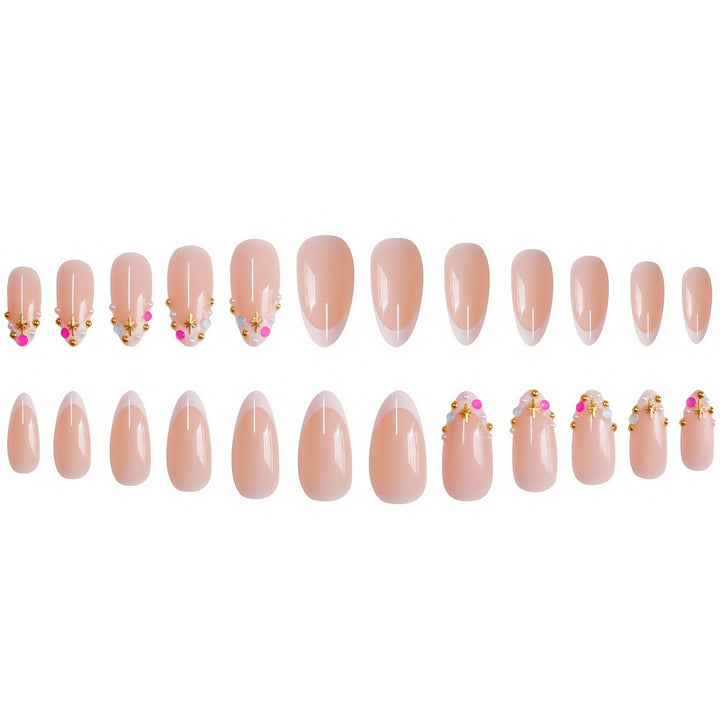 Decorative French Tip Nail Extensions with Gem Accents Kalsten