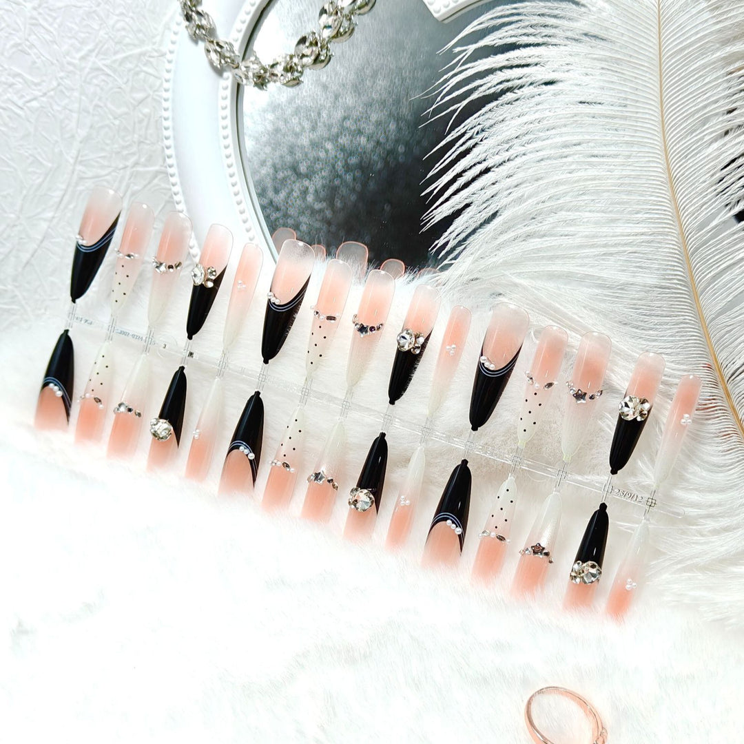 Elegant Artificial Nails with Glitter Accents and Fashionable Design Kalsten