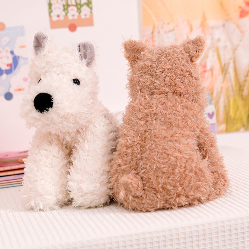 Fluffy Sitting Plush Dog Stuffed Toy with Curly Faux-Fur and Huggable Bean-Fill Kalsten