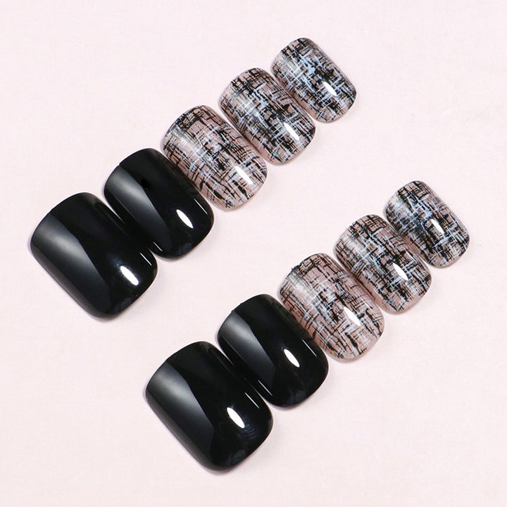 Glossy Artistic Press-On Nail Set with Abstract Design Kalsten