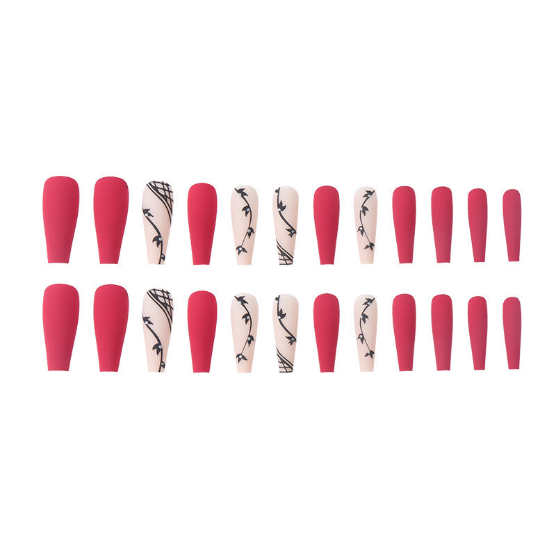 Artistic Long Press-On Nail Set with Floral Accents Kalsten