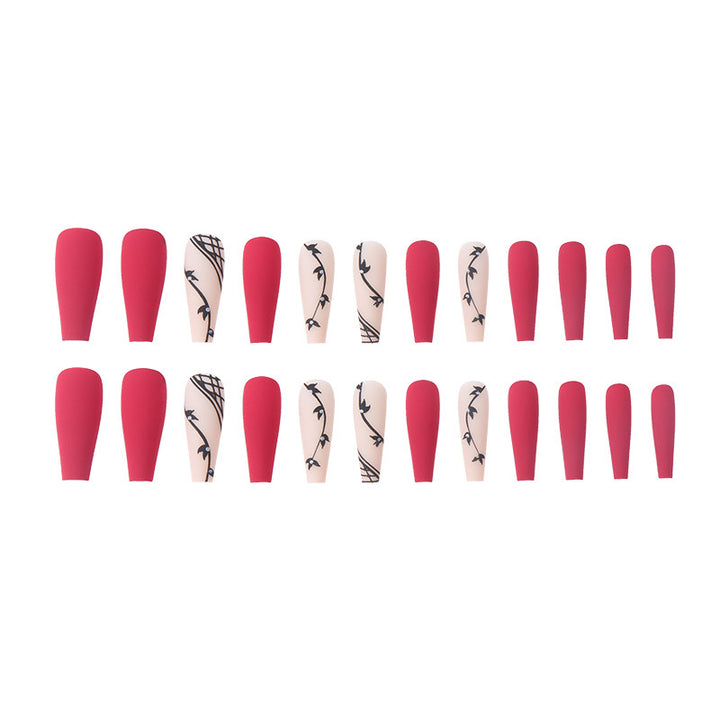 Artistic Long Press-On Nail Set with Floral Accents Kalsten
