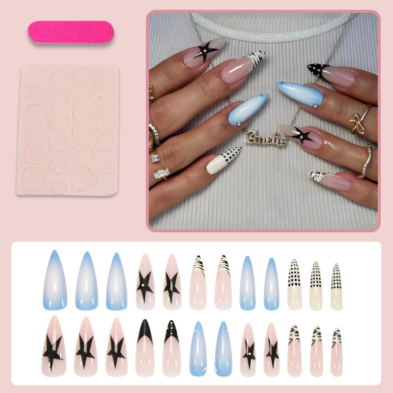 Acrylic nail set with stylish geometric designs and glamorous accents Kalsten
