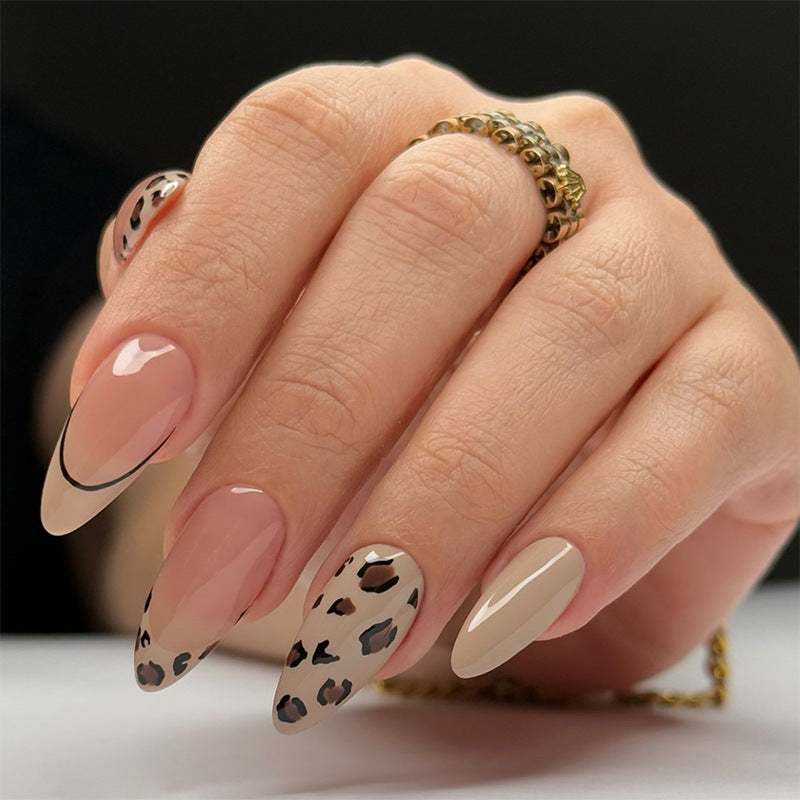 Elegant Stiletto Press-On Nail Art Set with Leopard Print Design Kalsten