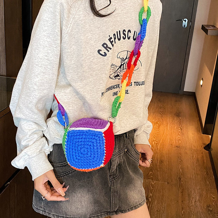 Colorful Geometric Crochet Mini Crossbody Bag