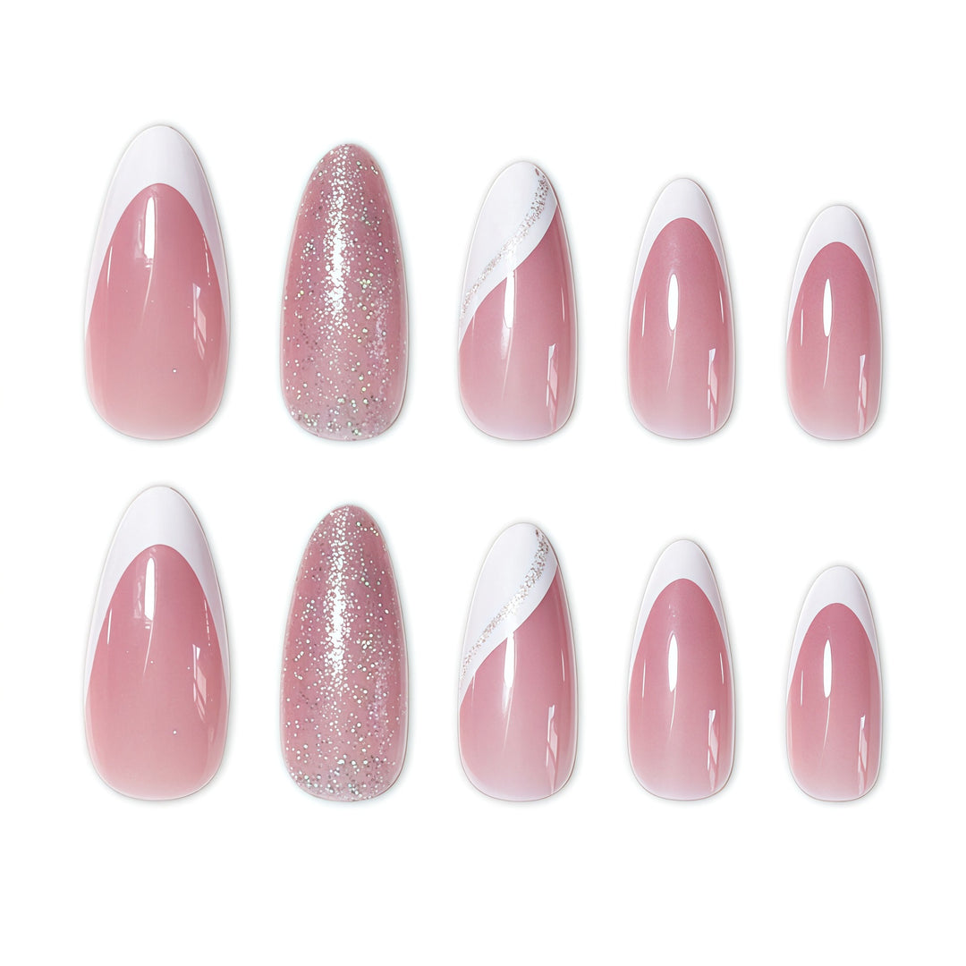 Elegant Glitter French Tip Nail Art Extensions Kalsten