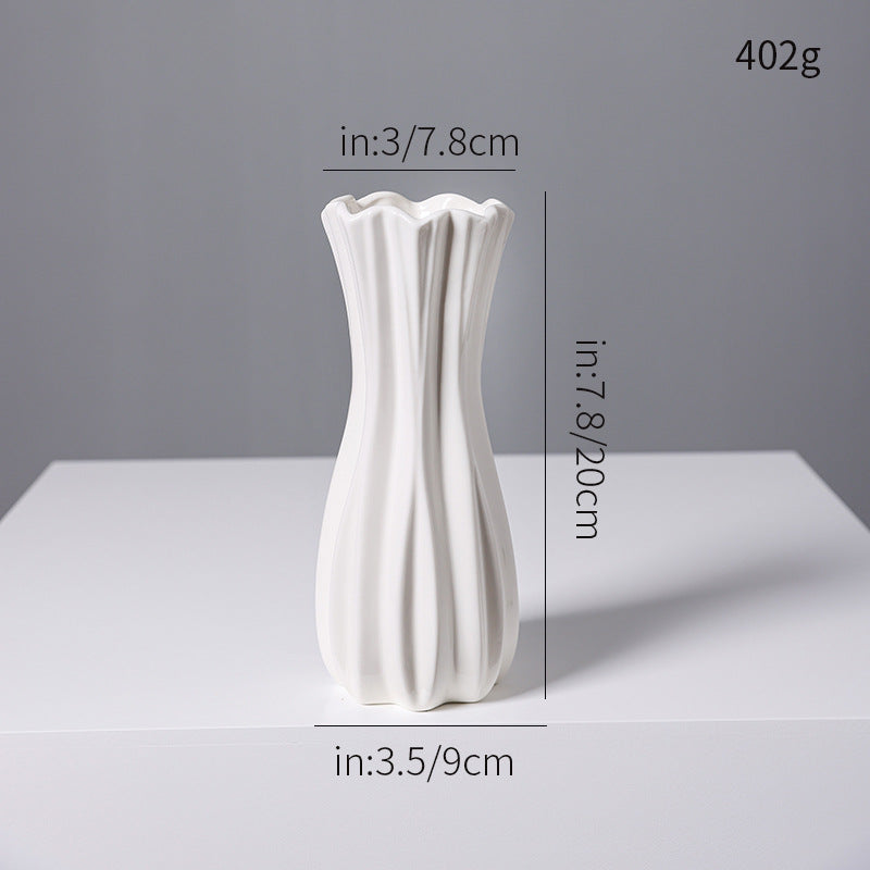 Elegant Fluted White Ceramic Vase Kalsten
