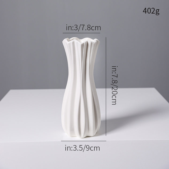 Elegant Fluted White Ceramic Vase Kalsten