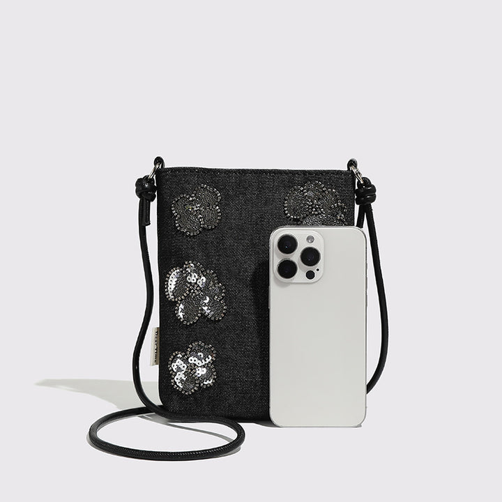 Decorative Denim Crossbody Clutch