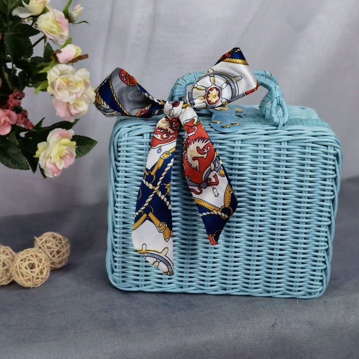 Women's braided handbag with decorative silk ribbon Kalsten