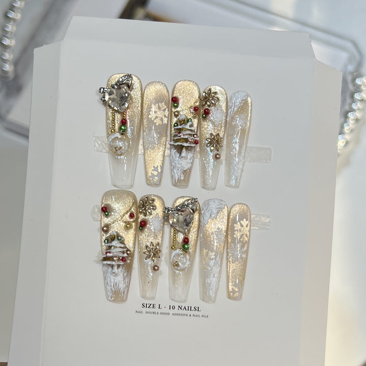 Snowflake-Inspired Glitter Press-On Nail Set Kalsten