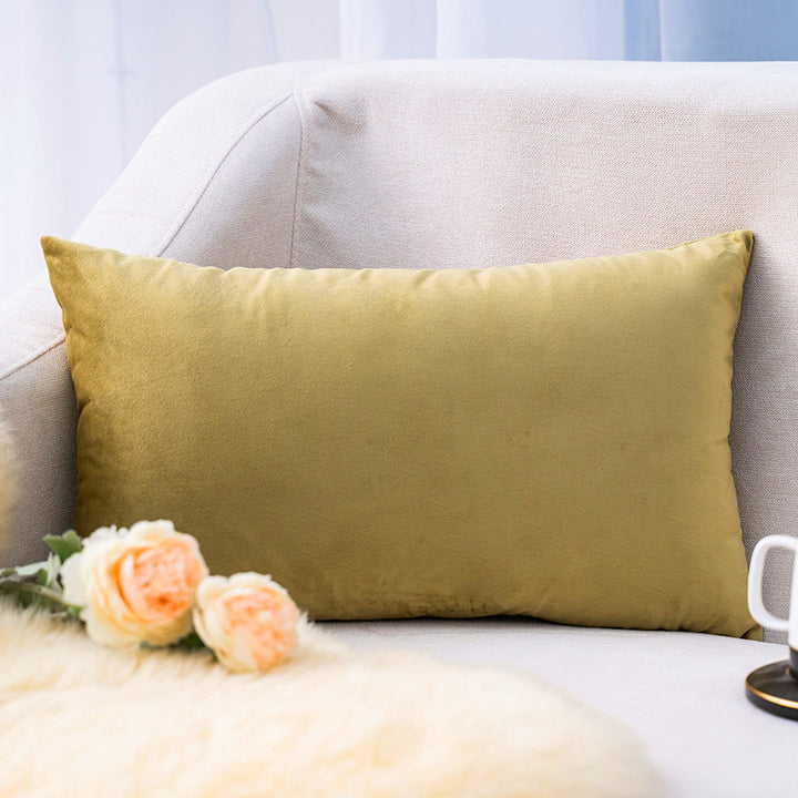 Plush Velvet Lumbar Pillow Cover with Hidden Zipper and Removable Insert Support