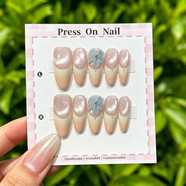 Artistic Press-On Nail Set with Tropical and Floral Accents