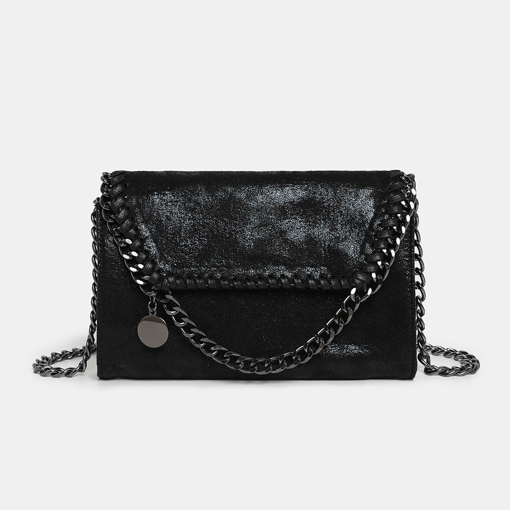 Chic Suede Crossbody Handbag with Gold Chain