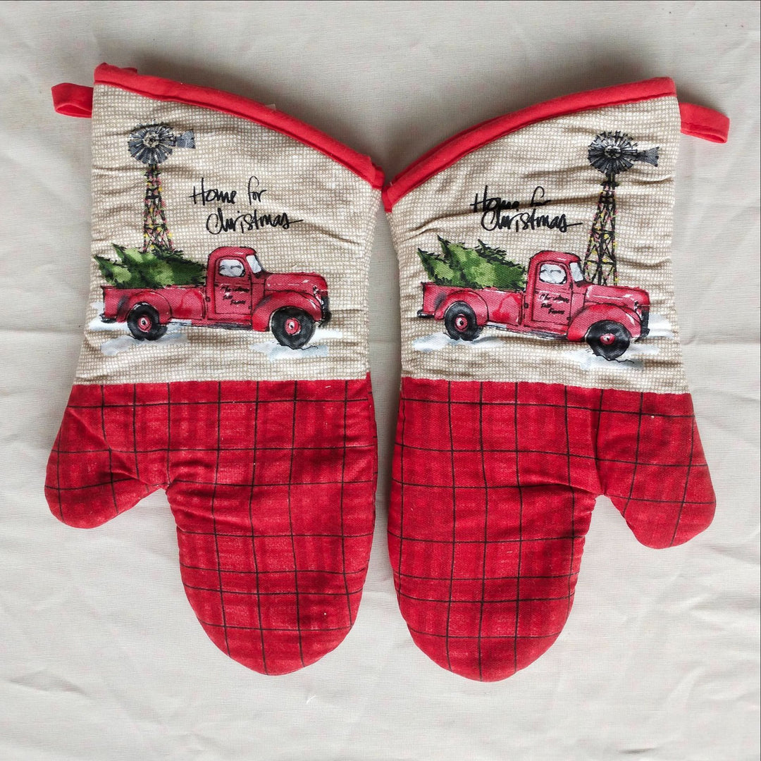 Insulated Double Oven Mitt Pair With Quilted Heat-Resistant Lining And Hanging Loop