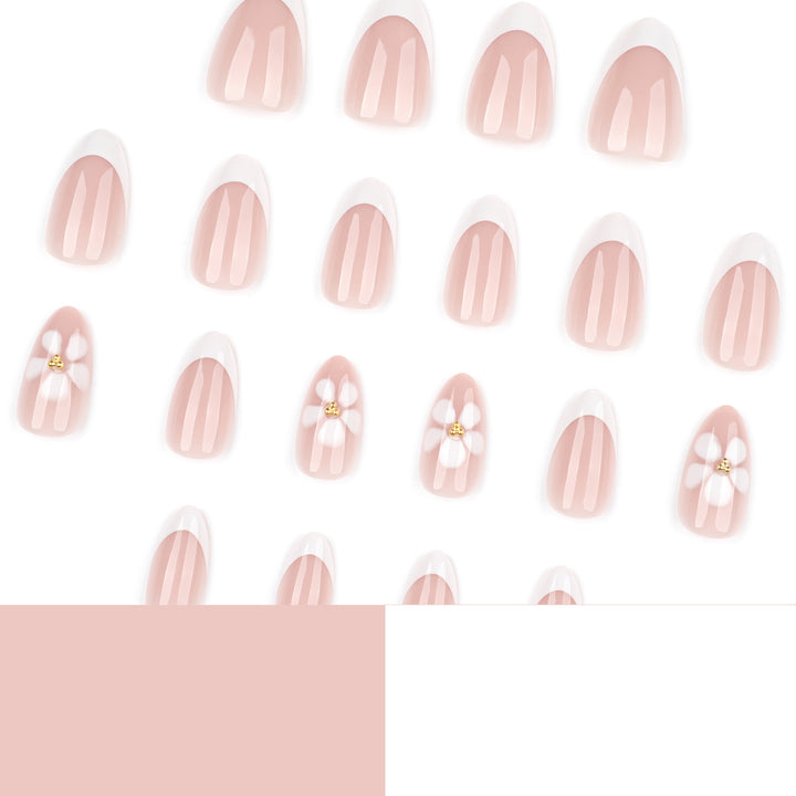 Artful nail extensions with flower design and elegant French tips Kalsten