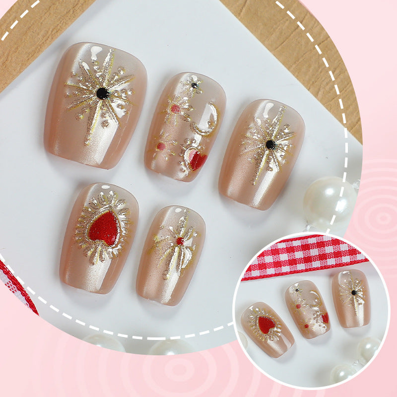 Decorative Heart-Embellished Press-On Nail Set