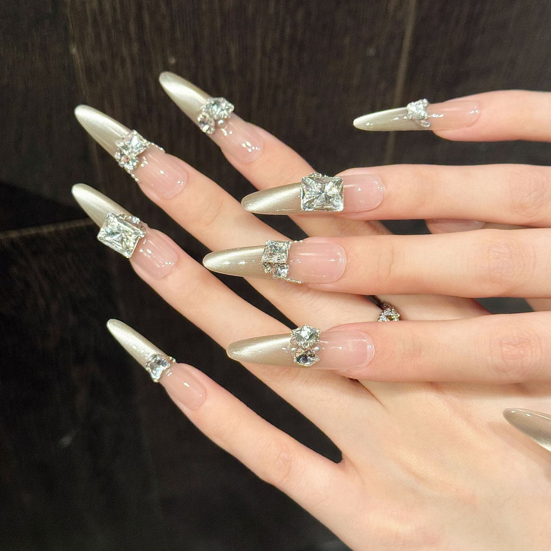 Artistic Stiletto Press-On Nail Set with Rhinestone Accents