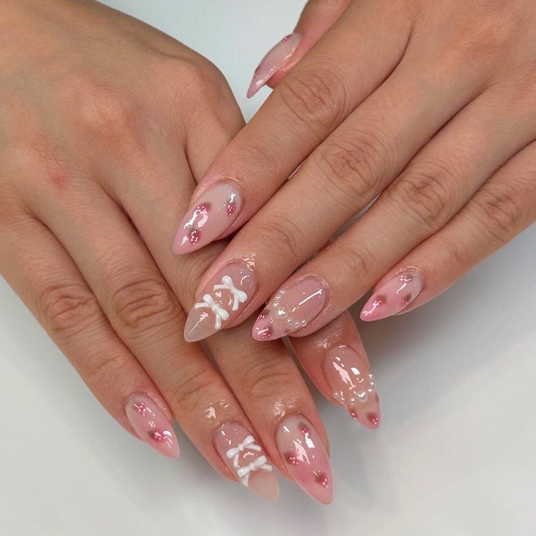 Artistic Stiletto Artificial Nails with Floral Accents Kalsten