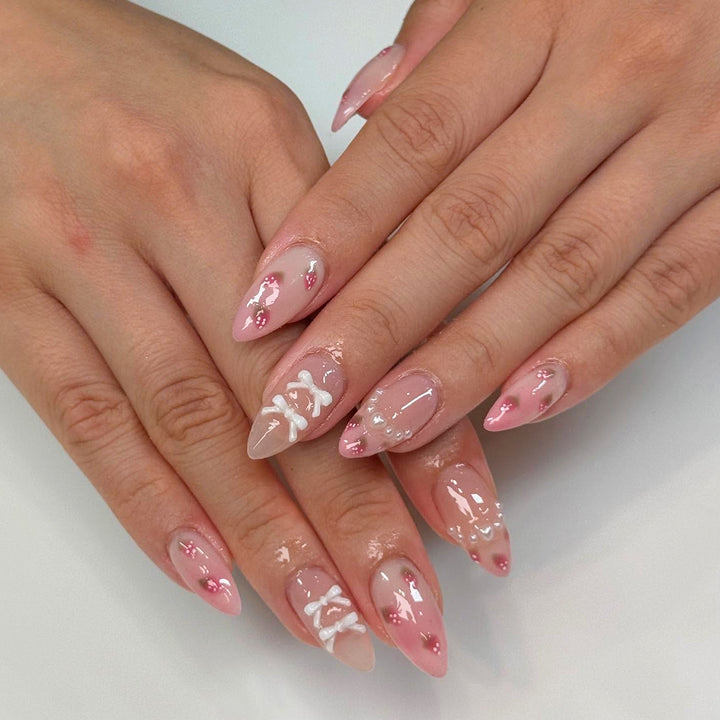 Artistic Stiletto Artificial Nails with Floral Accents Kalsten