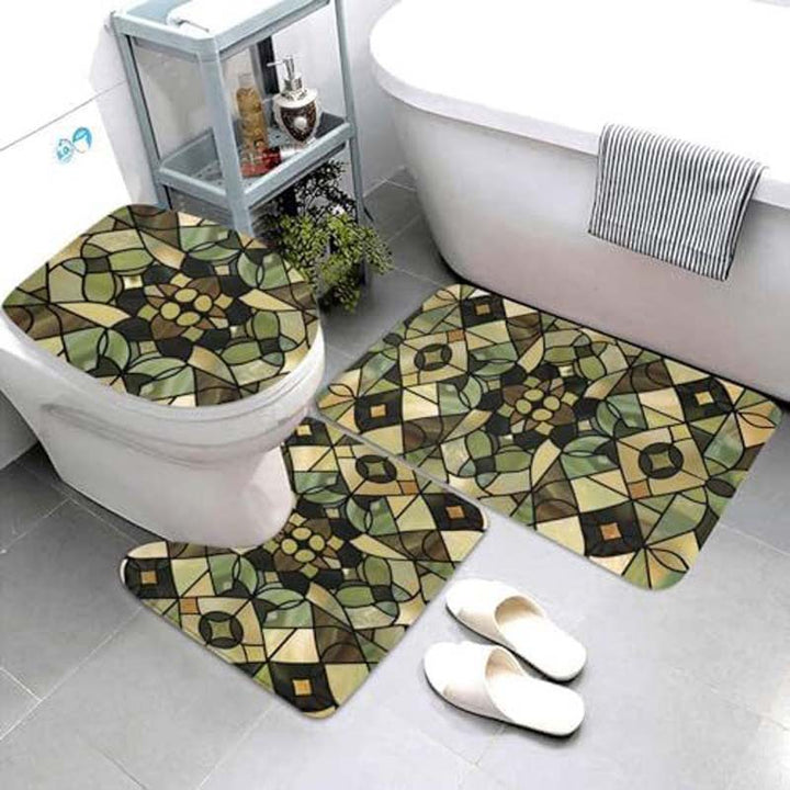 Geometric Pattern Bathroom Mat Set
