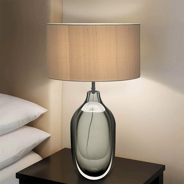 Elegant Glass Table Lamp with Natural Fabric Shade
