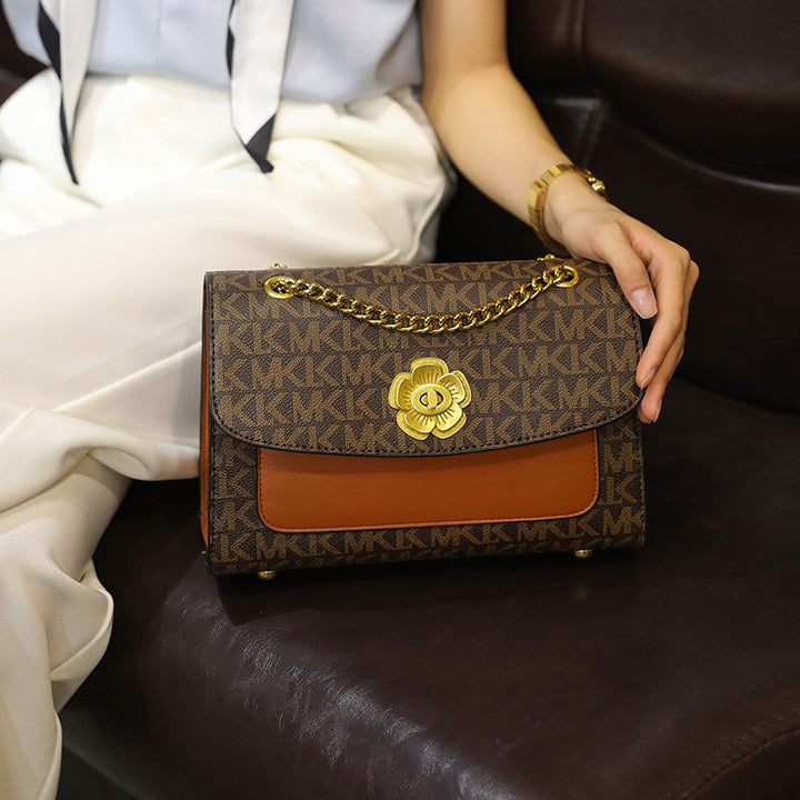 Elegant Faux Leather Chain-Trimmed Crossbody Bag
