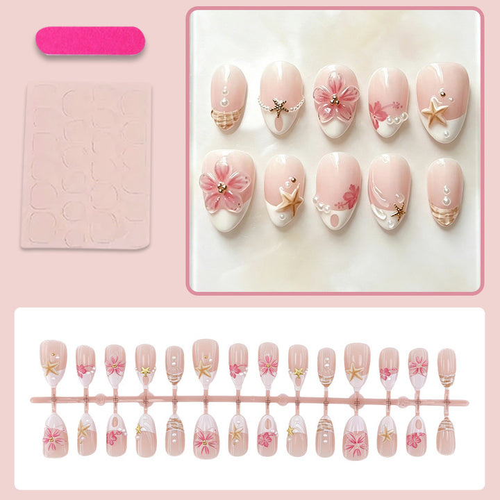 Artificial nail set with maritime details and floral accents Kalsten