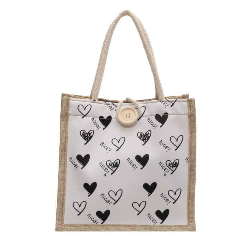 Heart-Patterned Canvas Shopping Tote