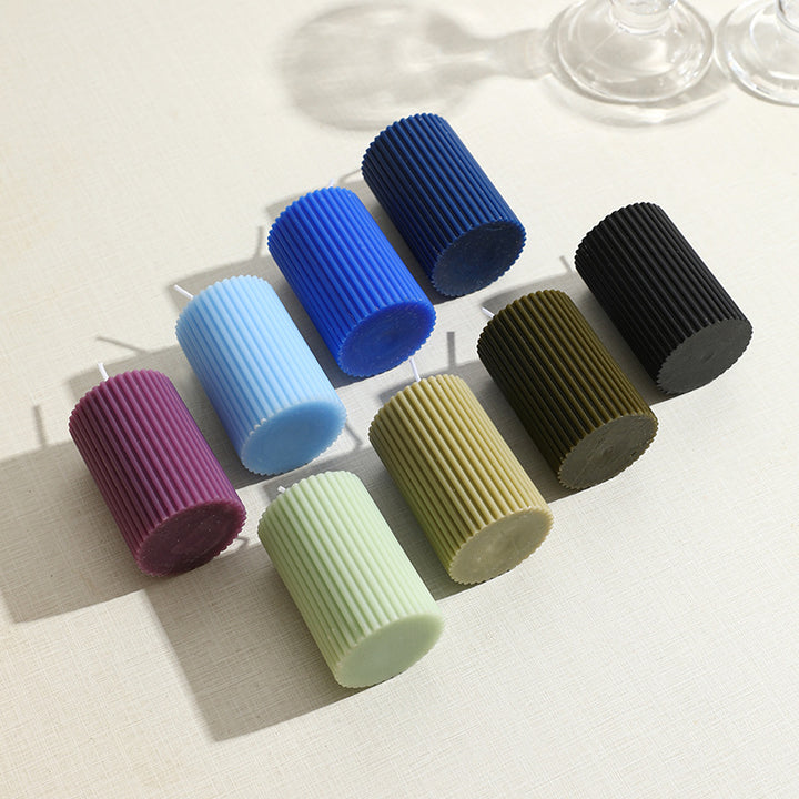 Ribbed Column Pillar Candle with Glass Pedestal Holder