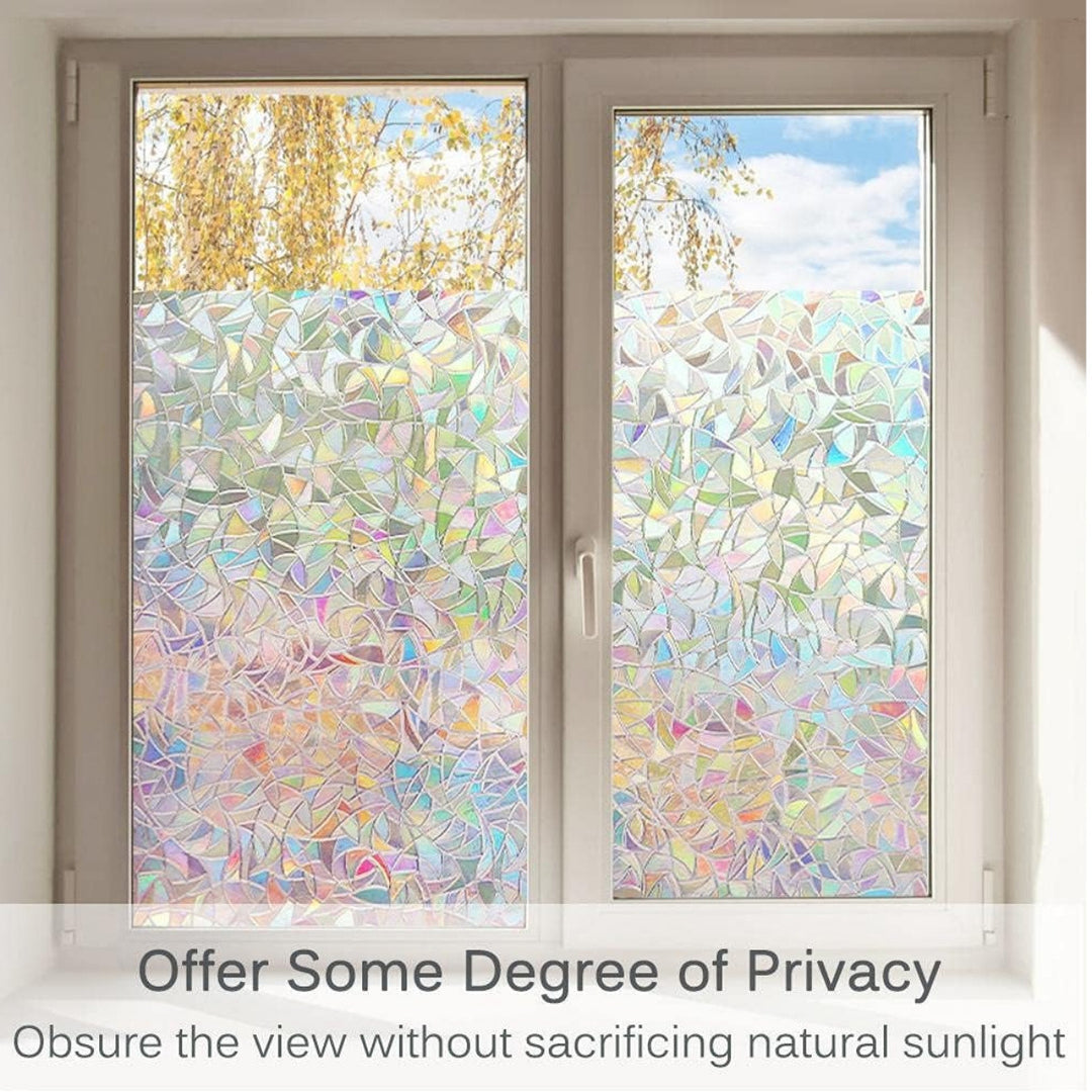 Decorative Privacy Window Film With Embossed Holographic Floral Pattern And Static-Cling Adhesive