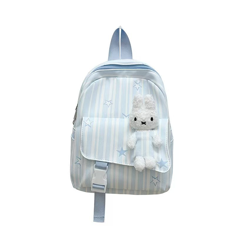Backpack with Playful Checkered Pattern and Cute Plush Pendant Kalsten