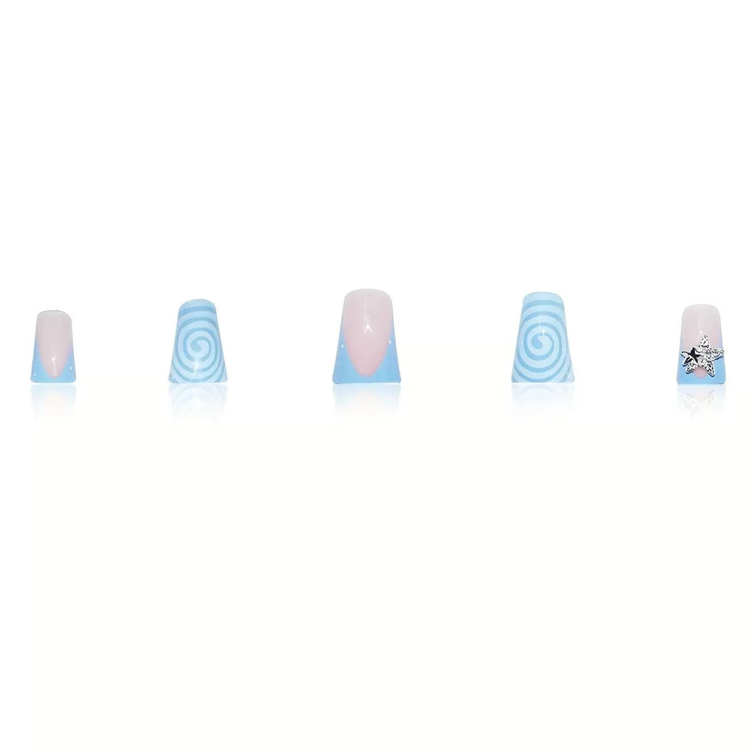Artistic Long Press-On Nail Design with 3D Star Accents Kalsten