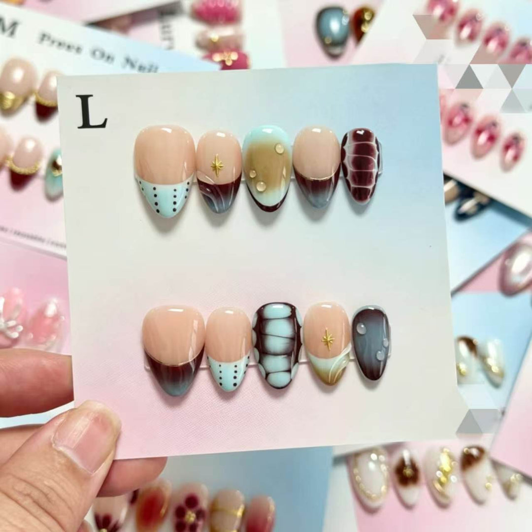 Artistic Press-On Nail Set with Unique Decorative Elements