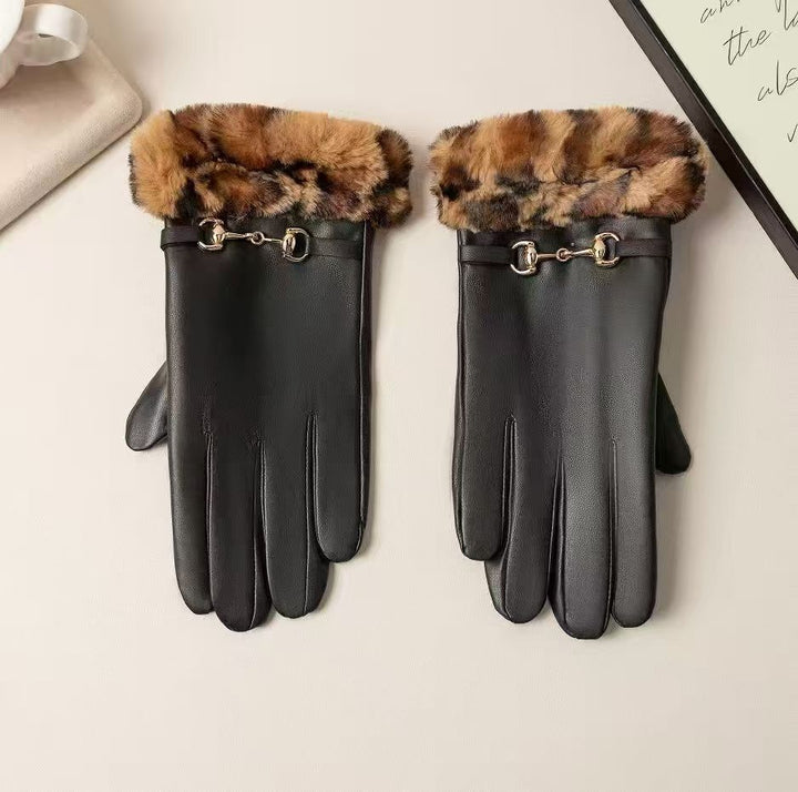 Luxurious Faux Fur Cuff Leather Gloves Kalsten