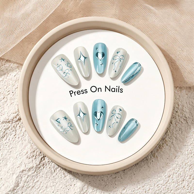 Artistic Press-On Nail Set with Heart and Star Designs Kalsten